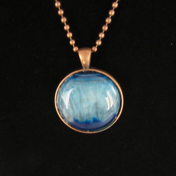 Blue agate pendant necklace in copper setting -inspirational -new hand assembled - Picture 2 of 9